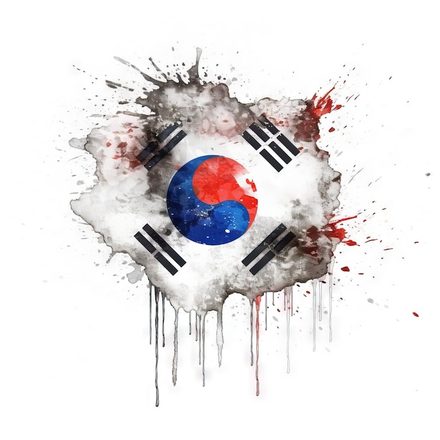 白い背景に韓国の国旗スプラッシュ効果韓国の国旗水彩ai画像