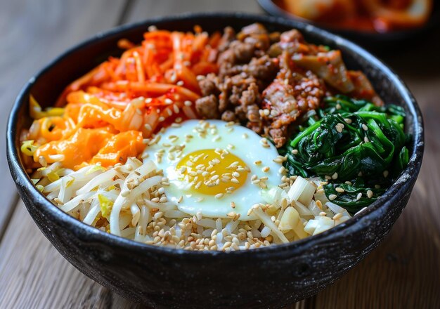 Foto cibo coreano bibimbap fotografia alimentare