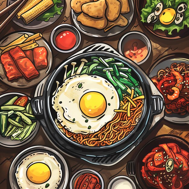 Photo korean food cartoon is poster style v 6 job id 5cac83c93aad41bd807739184e0fc177