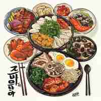 Photo korean food cartoon is poster style v 6 job id 861cccdcfdb6429aa2053c64bbb97e04