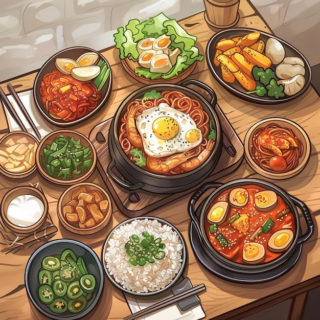 Photo korean food cartoon is poster style v 6 job id a3075fa88f3a45c696409ca8b9568410
