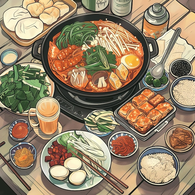 Photo korean food cartoon is poster style v 6 job id b7e82b9eb95641bf9e2c073be552979a