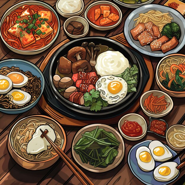 Photo korean food cartoon