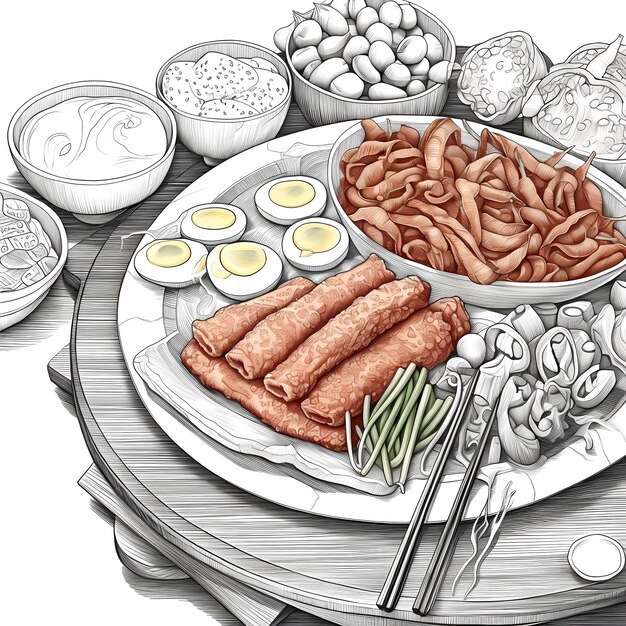 Photo korean food coloring pages of korean fried chicken korean hotdogs