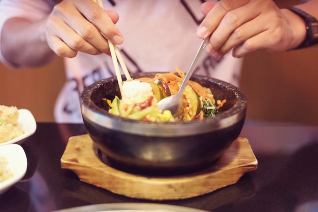 Korean food in hot stone bolw