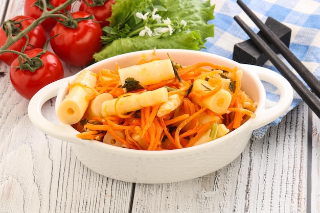 Korean food pickled bamboo stalks with carrot