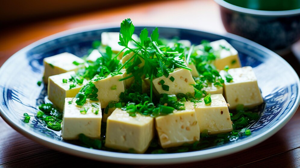 Premium AI Image | korean food soy tofu with tofu and soy sauce