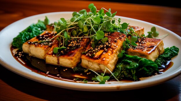 Premium AI Image | korean food soy tofu with tofu and soy sauce