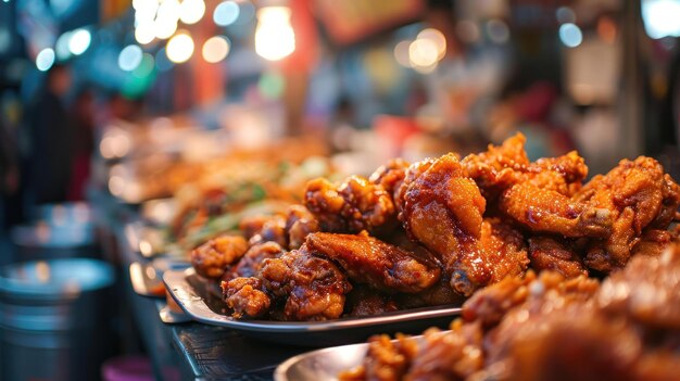 Premium Photo | Korean Fried Chicken Wing against a bustling Korean