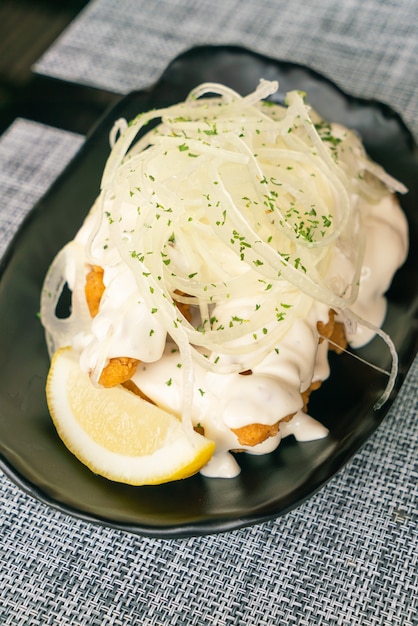 Korean Fried Chicken with Creamy Onion Sauce - Korean food style