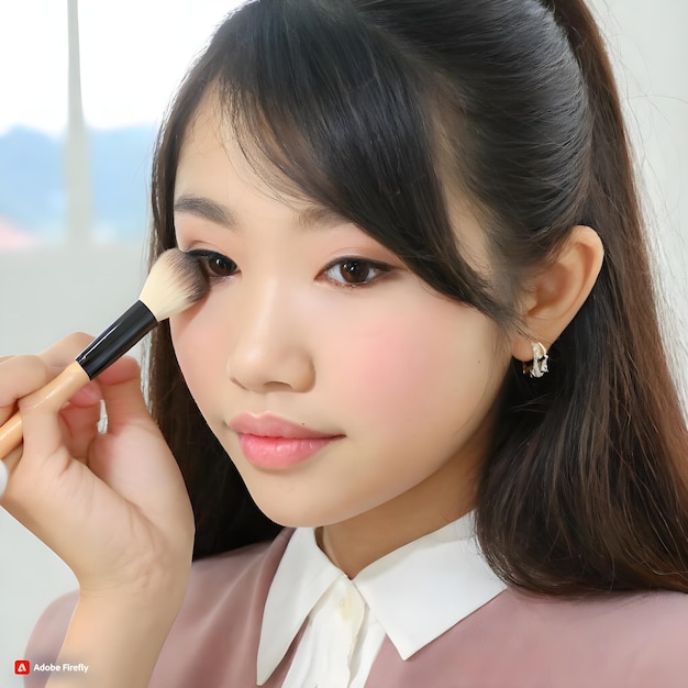 a korean girl doing makeup