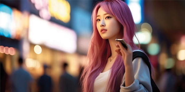 korean girl with bright hair