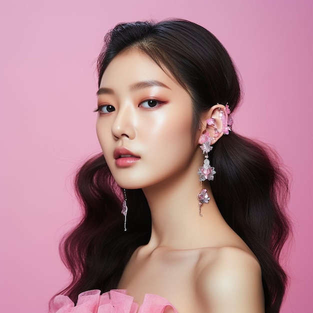 活気のあるピンクのバービーのファッションで遊び心のある優雅さを抱きしめる韓国人少女