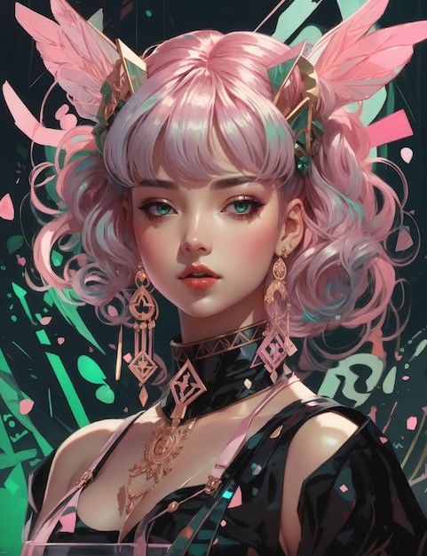 Korean Glamour Pink Hair and Crop Tops Art