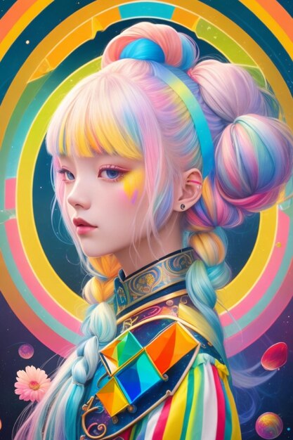 韓国のゴシック様式がイラストで虹のおさげと出会う