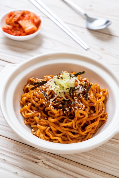 Korean hot and spicy instant noodle with kimchi