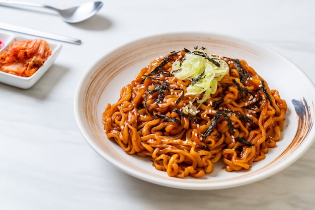 Korean hot and spicy instant noodle with kimchi