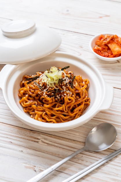 Korean hot and spicy instant noodle with kimchi