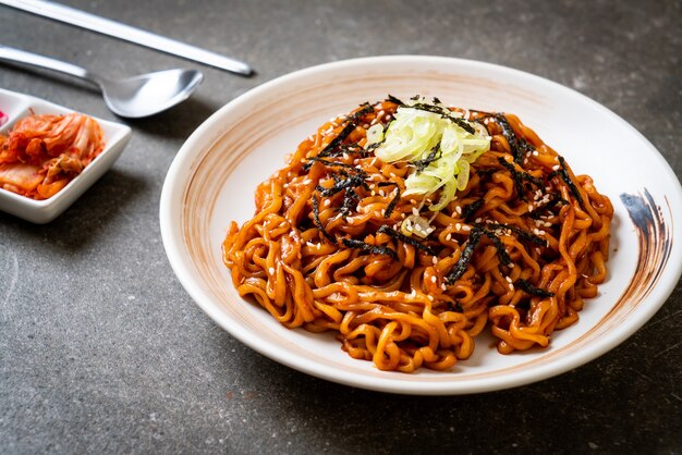 Korean hot and spicy instant noodle with kimchi