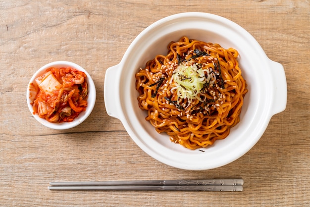Korean hot and spicy instant noodle with kimchi