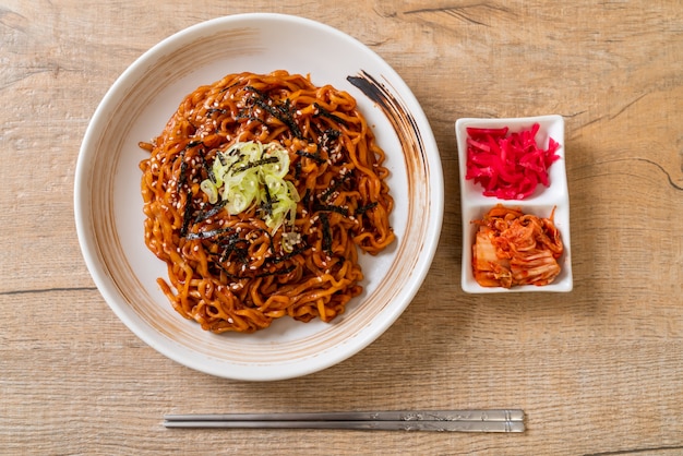 Korean hot and spicy instant noodle with kimchi