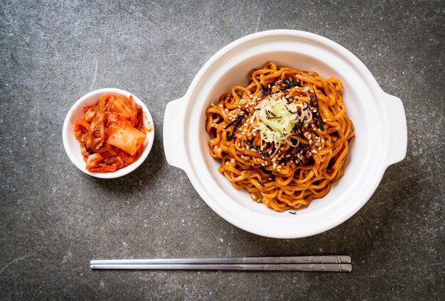 Korean hot and spicy instant noodle with kimchi