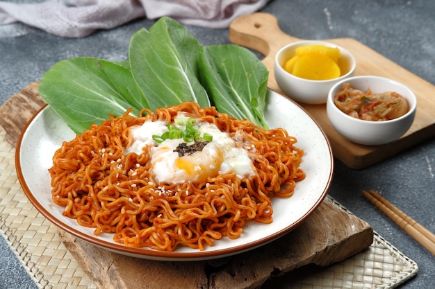 korean hot spicy ramen instant noodles, stir fried instant noodle