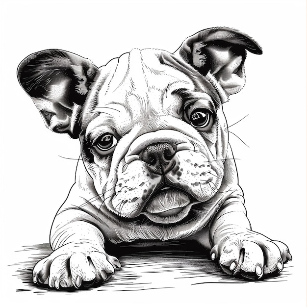 Foto illustrazione coreana del cucciolo di bulldog carino