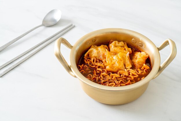 Korean instant noodles with dumplings Korean food style