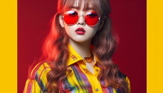 Korean k pop star posing in trendy sunglasses ai generated