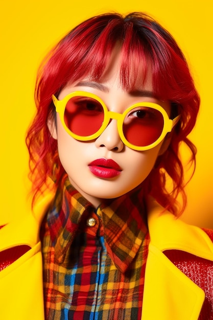 Korean k pop star posing in trendy sunglasses ai generated