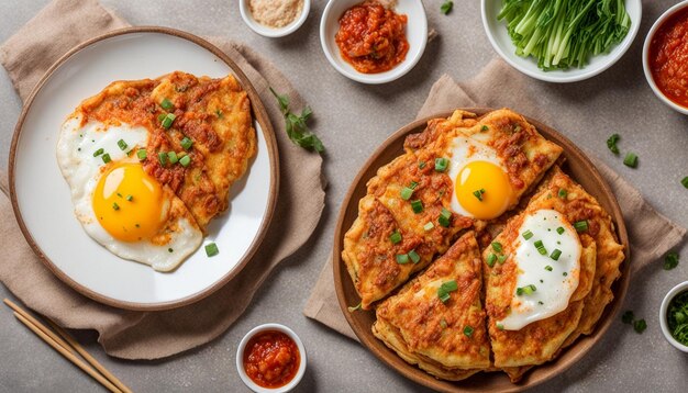 Korean Kimchi pancake or Kimchijeon Fried Mixed Egg Kimchi and Flour Korean food style