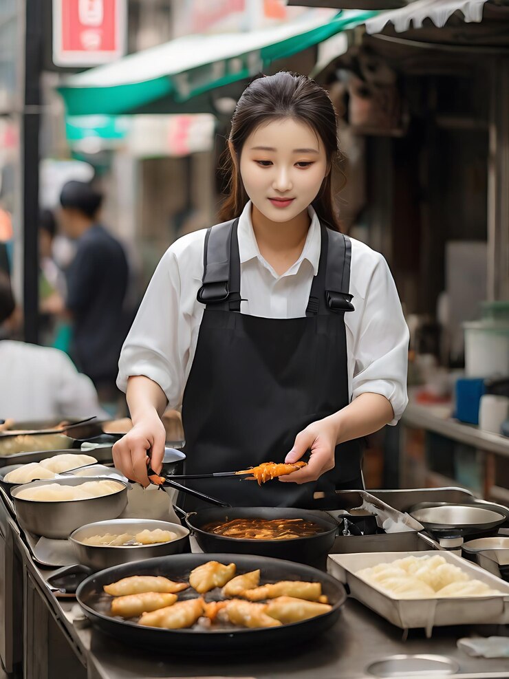 Premium AI Image | Korean local street food vendor Gyoza rice with