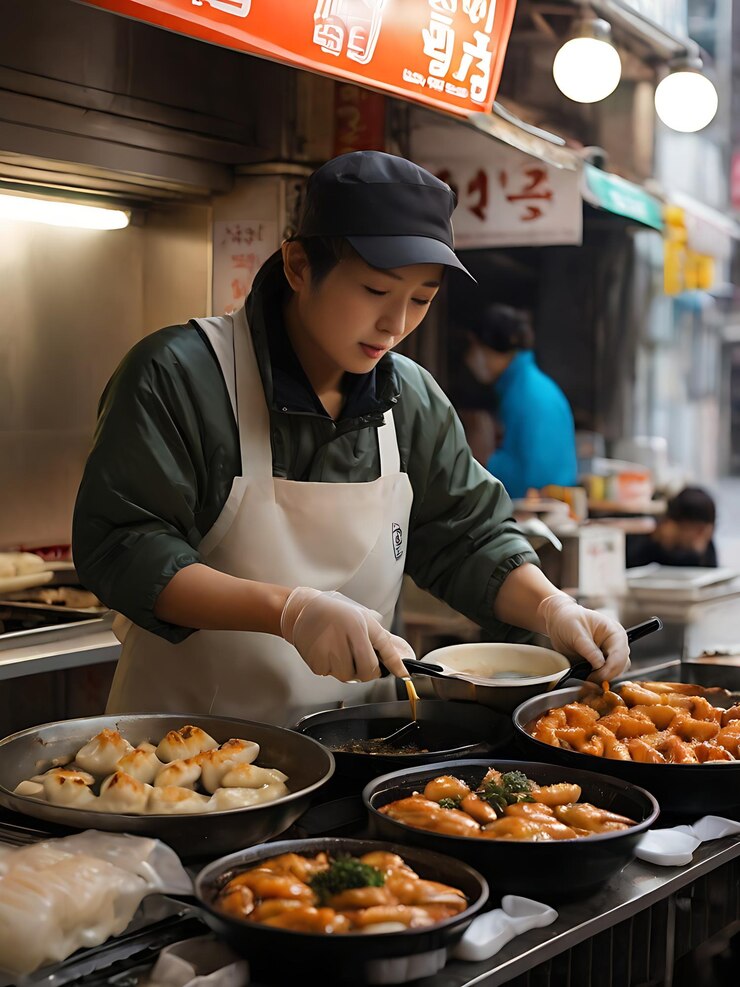 Premium AI Image | Korean local street food vendor Gyoza rice with