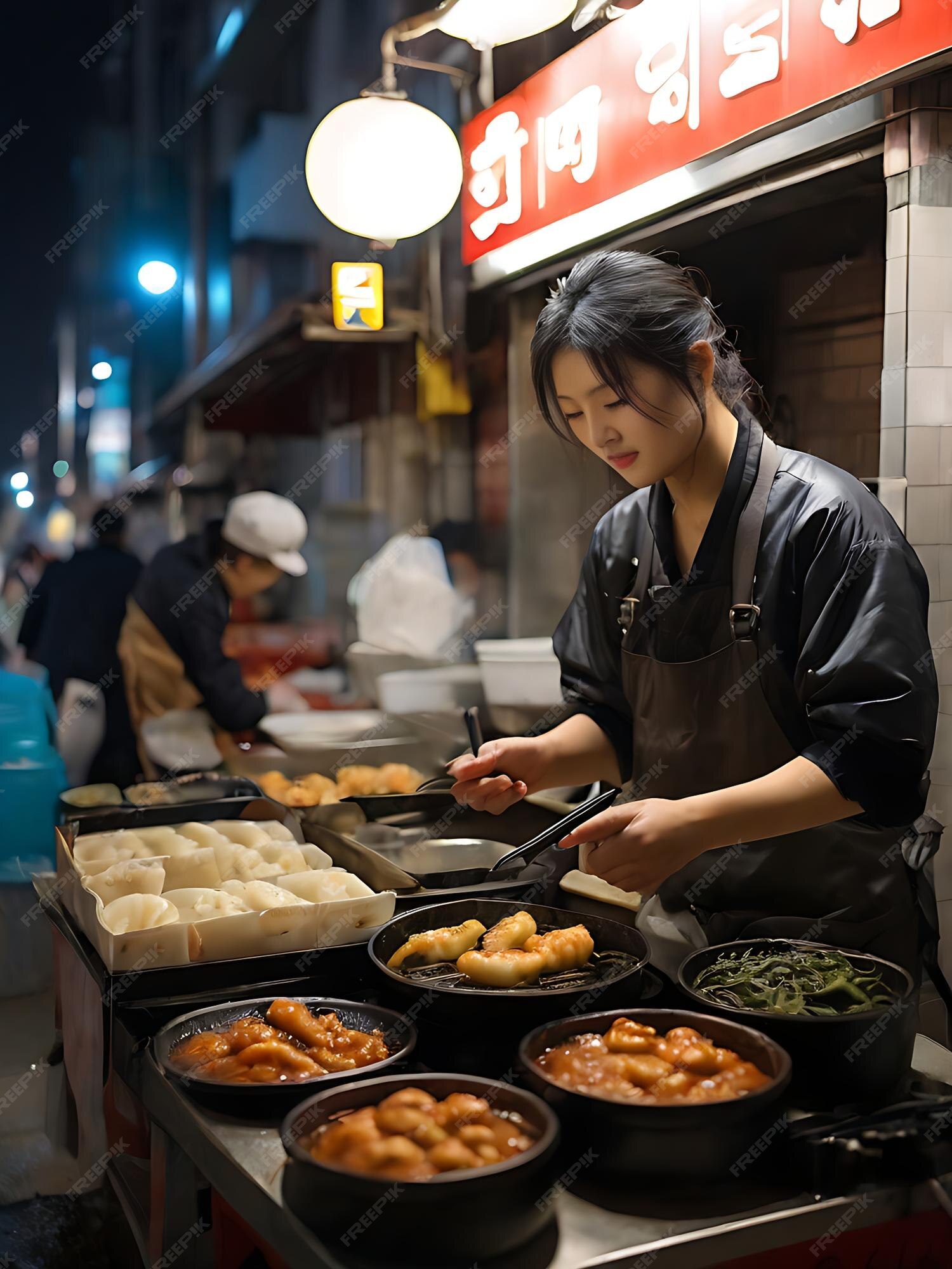 Premium AI Image | Korean local street food vendor Gyoza rice with