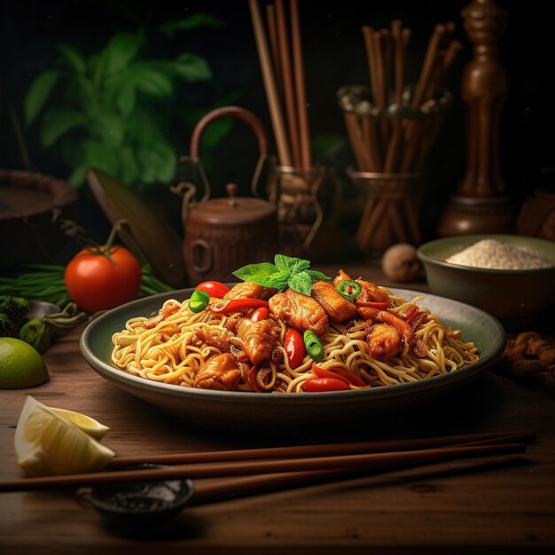Premium AI Image | korean noodles with beef