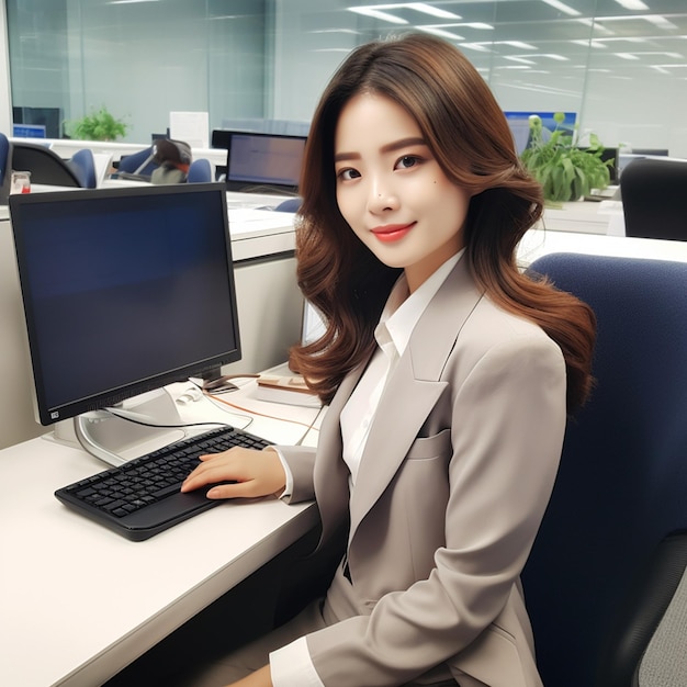 A Korean pretty news anchor working infront