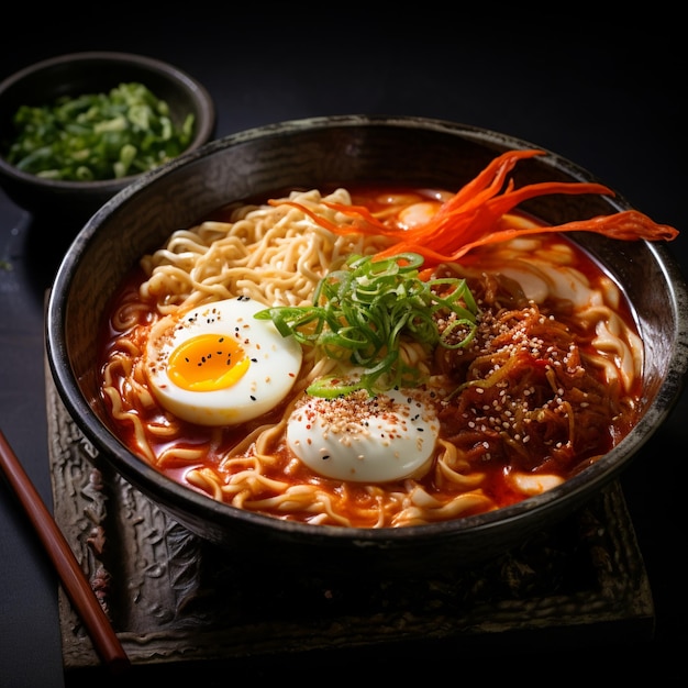 Foto tagliatelle piccanti ramen coreano con le bacchette