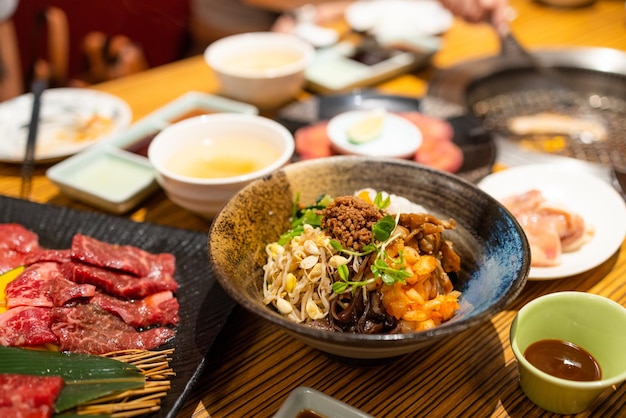 Korean rice bowl in restaurant