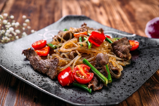 Korean salad funchoza with beef starch noodles