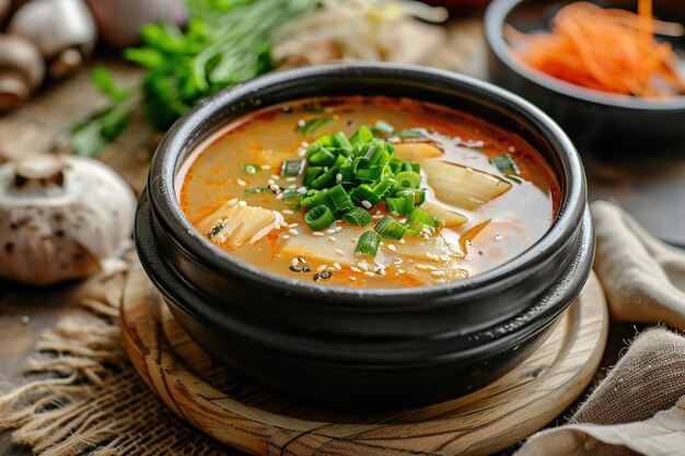 Photo korean soup made with ginseng promotes wellbeing