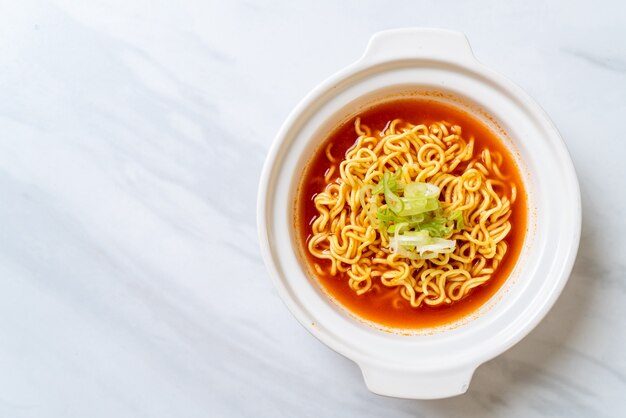 korean spicy instant noodles with kimchi