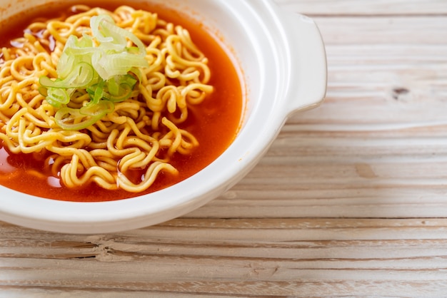 korean spicy instant noodles with kimchi