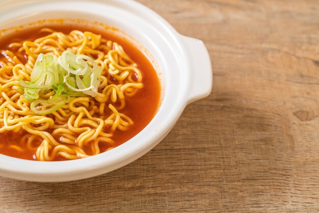 korean spicy instant noodles with kimchi