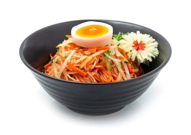 Korean Spicy Noodles Bibim Guksu ontop Boiled Egg Traditional Korean Food