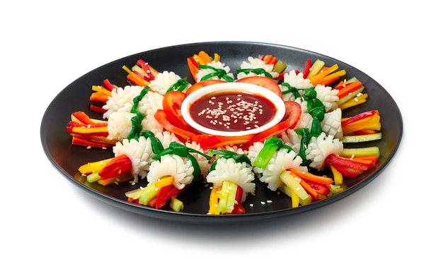 Korean Squids Salad Nakji Cold Salad Korean food Appetizer Style decorate vegetables sideview