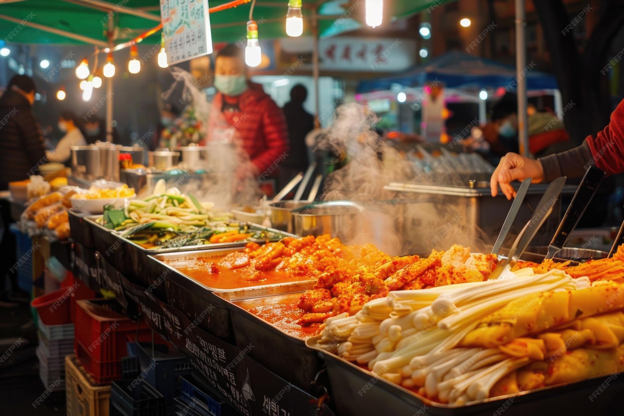 Premium Photo | Korean street food stall at night market offering