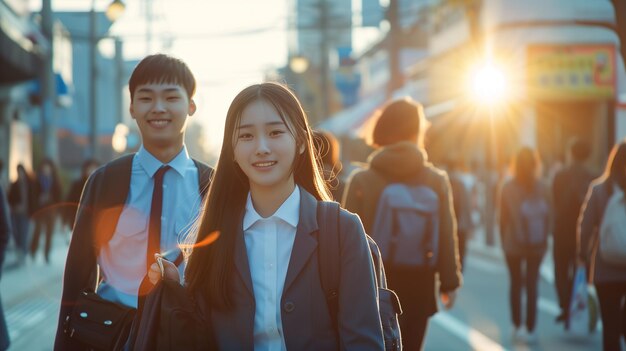 韓国の学生が学校に行く