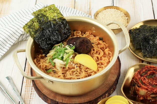 Korean Style Instant Noodle Ramyeon on Pot