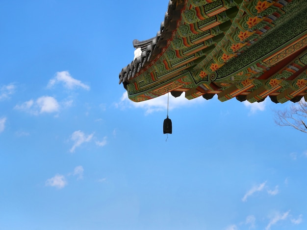 Korean temple roof with bell.